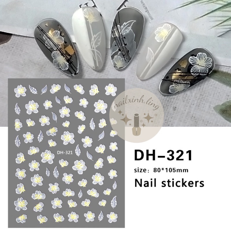 Miếng Dán Móng Sticker 3D Hoa Cúc, Bướm Trang Trí Móng