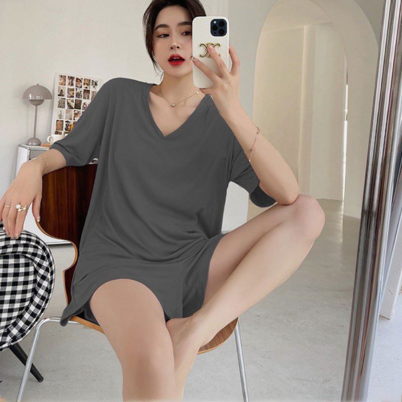 Bộ đồ cộc tay nữ Vavasa cotton dáng rộng basic cao cấp, Bộ đồ mặc nhà cổ tim tay ngắn quần đùi mềm mại B21