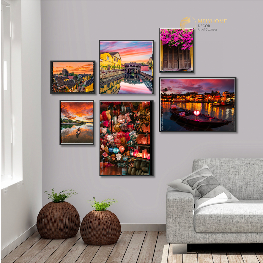 10 Mẫu Set 6 Tranh Treo Tường Dán Tường Việt Nam Hội An Hà Nội Xưa Sài Gòn Xưa Trắng Đen Huế Trang Trí Quán Ăn MELYHOME