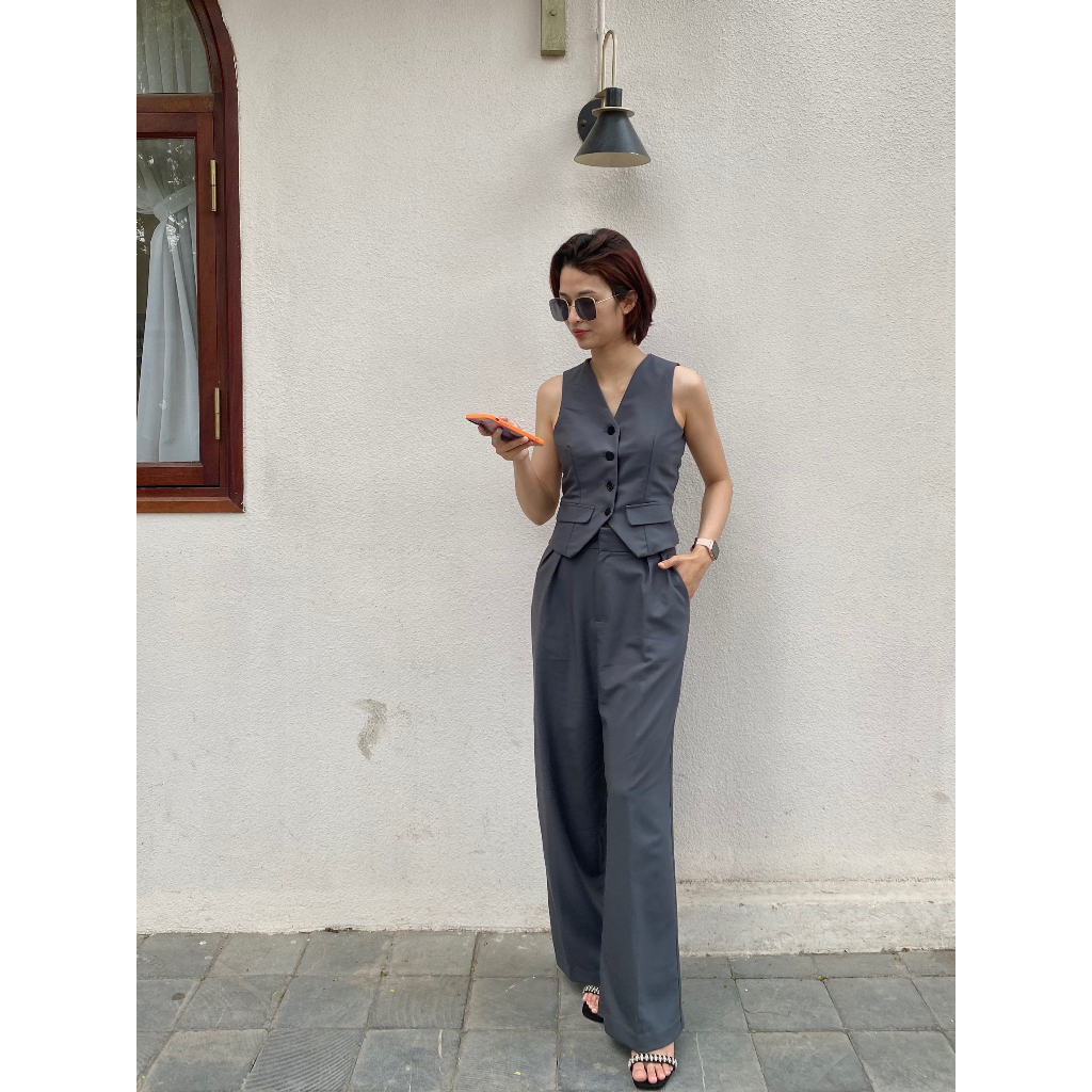 CieL Amour trouser- Quần suông cạp cao ống rộng hack dáng / Quần ống rộng