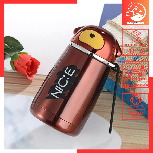 Bình giữ nhiệt inox 300ML CUN NICE hình chú cún siêu dể thương cao cấp, có quai treo, nhỏ gọn