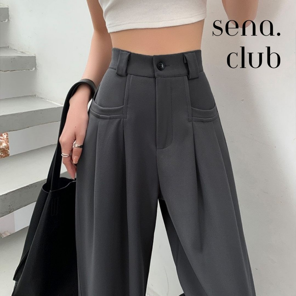 sena.club- Quần suông ống đứng công sở, ống rộng dáng dài khóa trước vải tuyết mưa