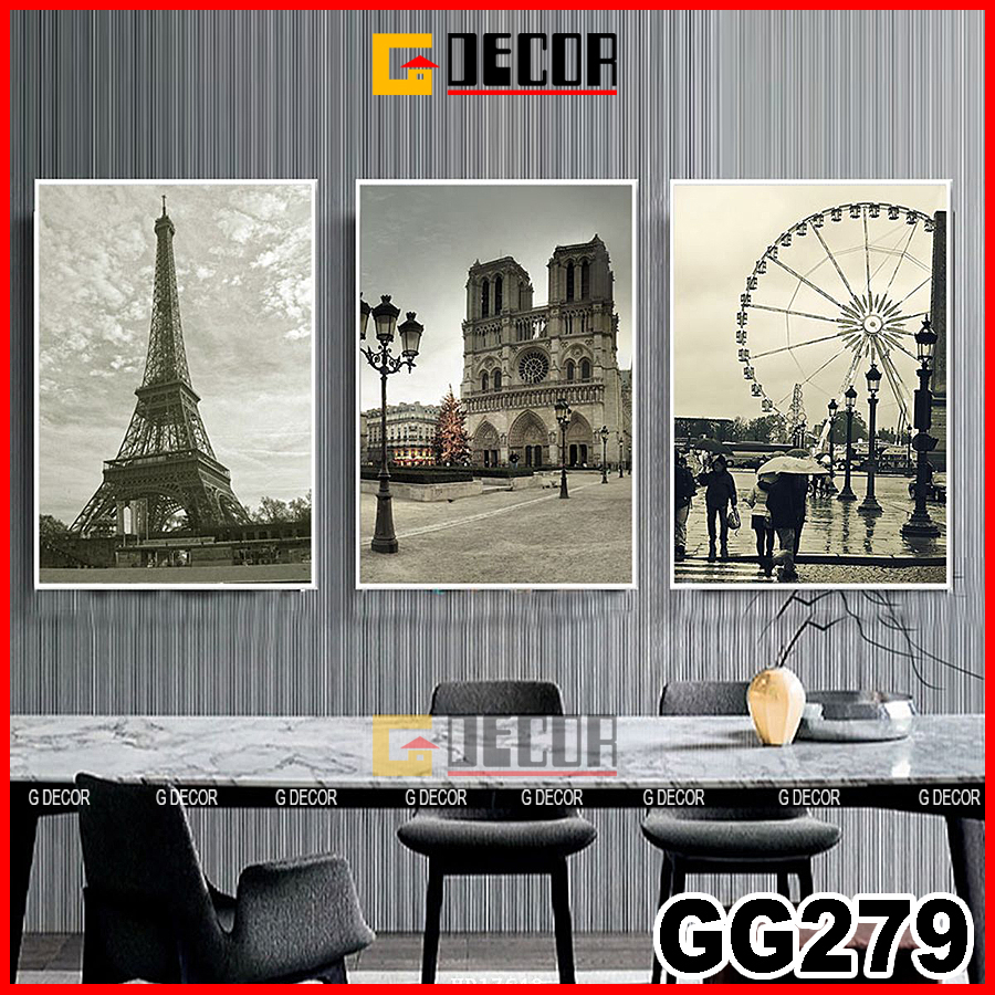 Tranh treo tường canvas khung gỗ 3 bức phong cách hiện đại Bắc Âu tranh đen trắng trang trí phòng khách phòng ngủ 279