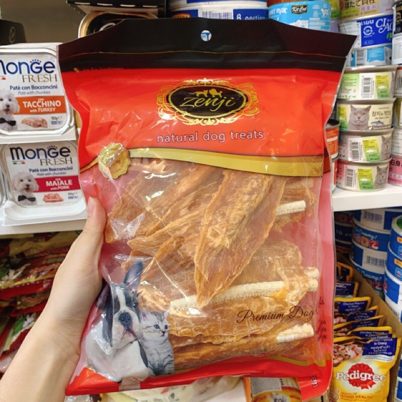 Snack Thịt Gà Sấy Cuộn Sụn Cá Đuối Cho Chó Mèo Zenji 400gr Siêu To