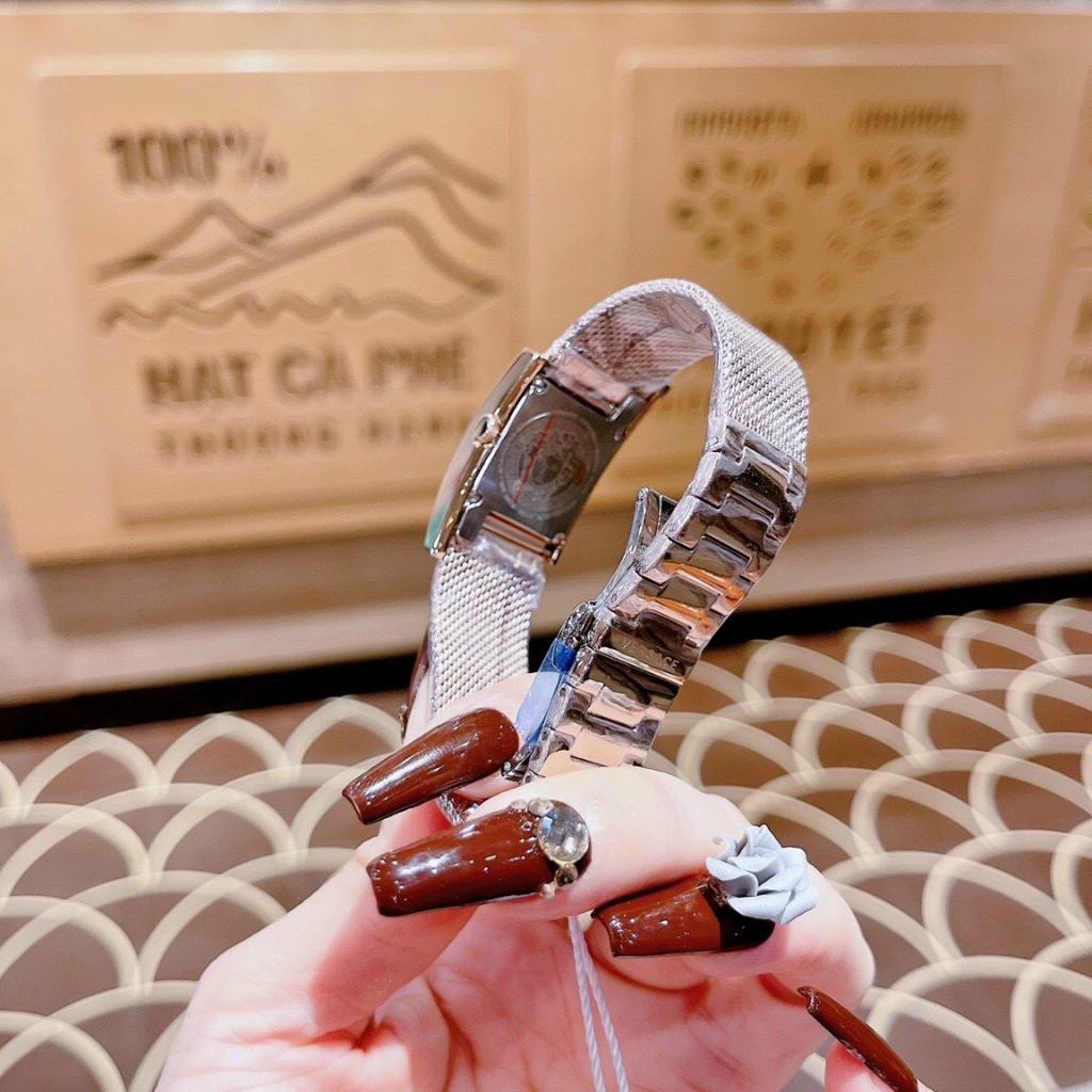Đồng hồ Nữ Vrsace chữ nhật cao cấp chạy pin máy nhật loại đẹp chạy 29mm dây kim loại trắng