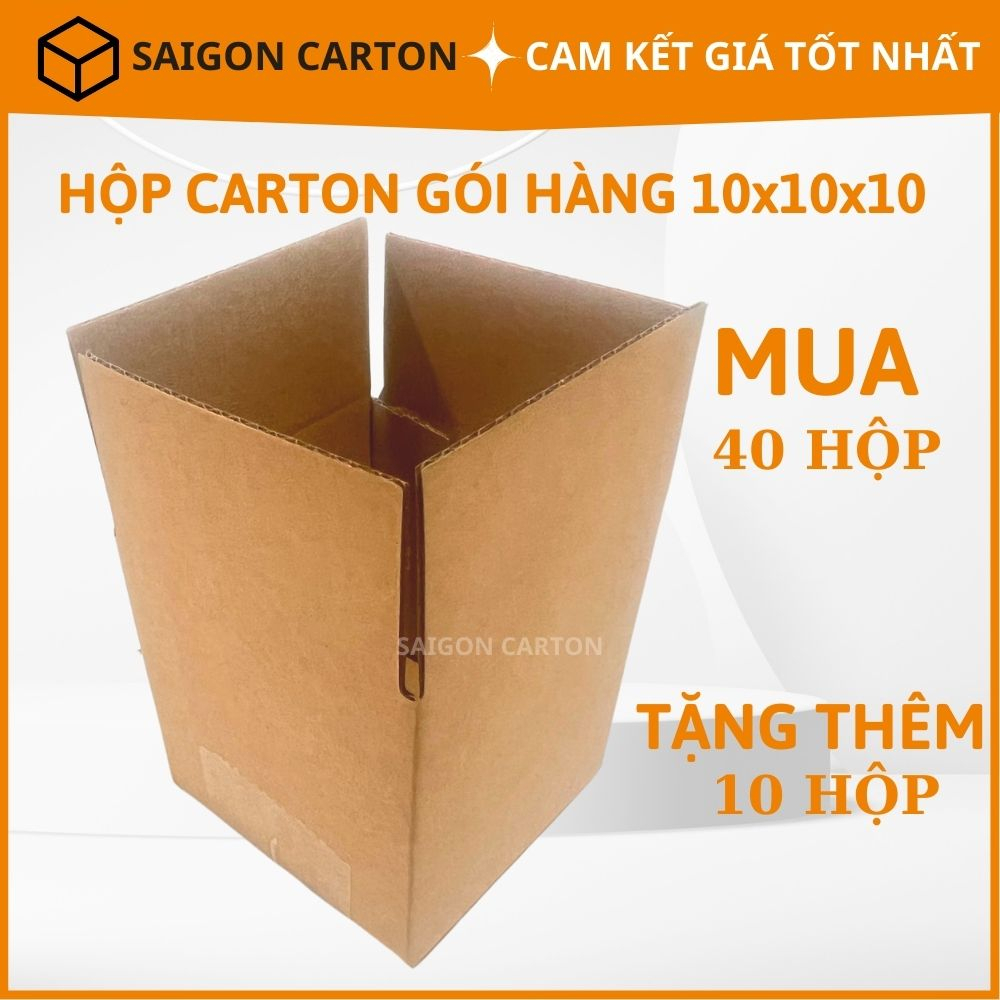 Thùng giấy carton đóng gói hàng online size 10x10x10 cm - mua 40 tặng 10 hộp, sản xuất bởi SÀI GÒN CARTON