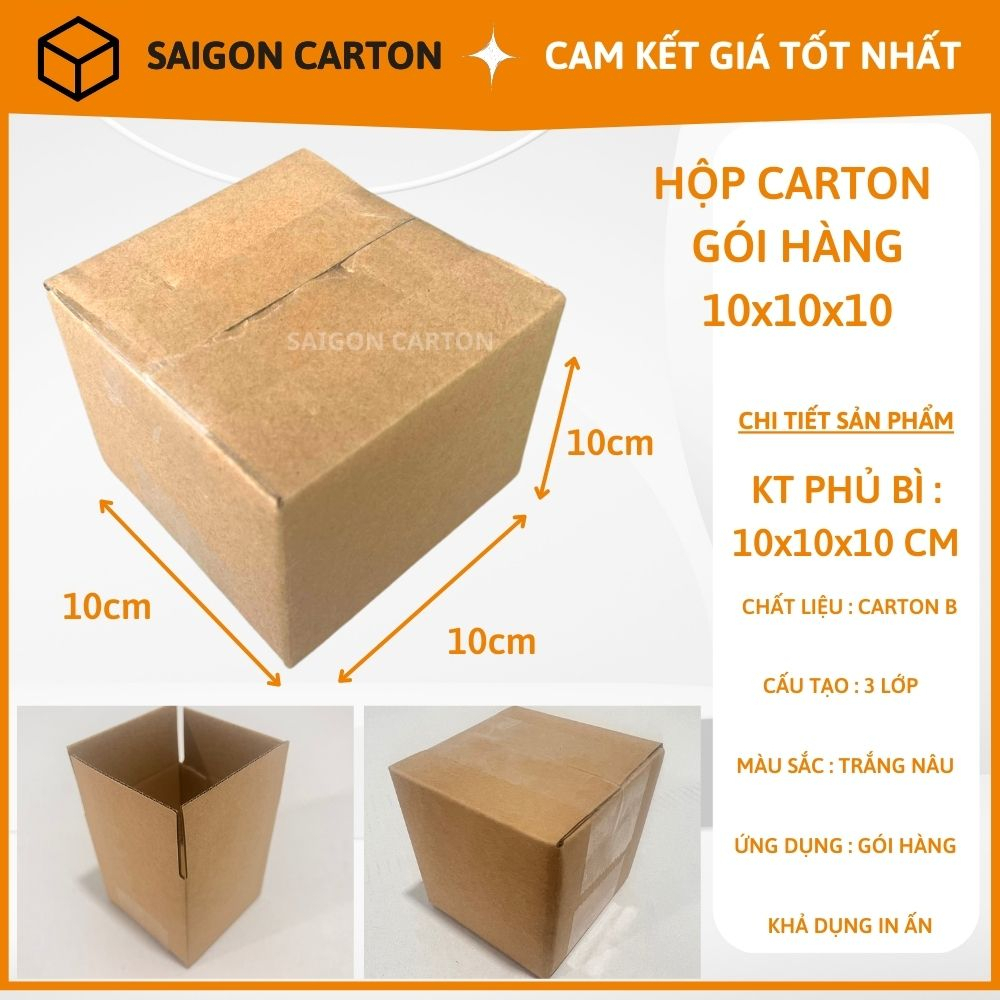 Bìa carton đóng gói hàng online size 10x10x10 cm bộ 100 cái + Tặng 1 dao rọc giấy, sản xuất bởi SÀI GÒN CARTON