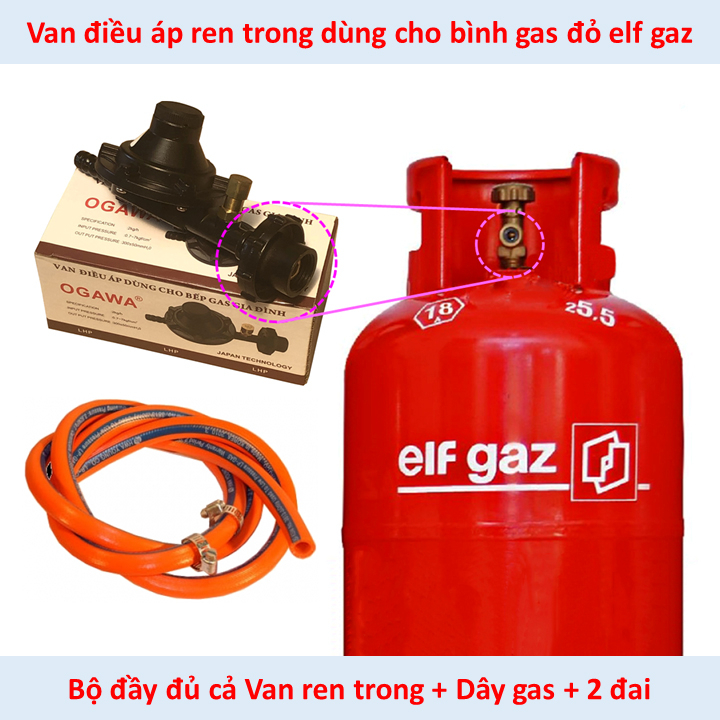 Van Điều Áp Ngắt Gas Tự Động Ren Trong Kèm Van Dây - Dùng Cho Bình Gas Đỏ ELF Gaz