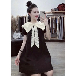 Đầm suông, váy xoè cổ ren trắng chất đũi dáng rộng đi chơi, dạo phố xinh xắn