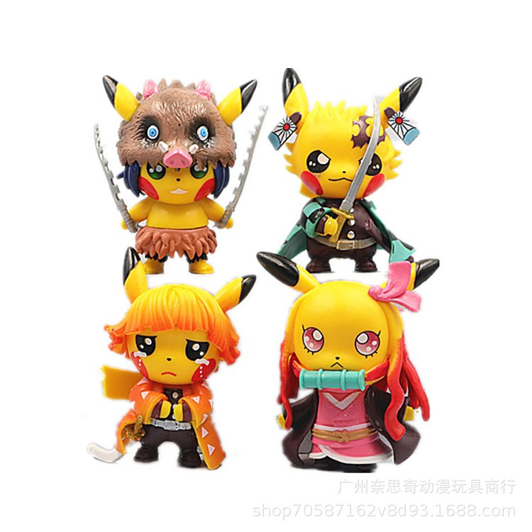 Mô Hình Bộ 4 Pikachu Cosplay Thanh gươm diệt quỷ Demon no Yaiba - No Box