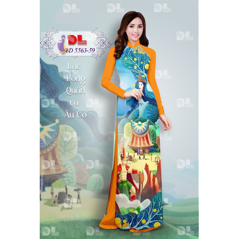 Vải may áo dài in 3D “TRUYỀN THUYẾT LẠC-HỒNG”(Shop bán vải chưa may).Có vải in 2 mặt