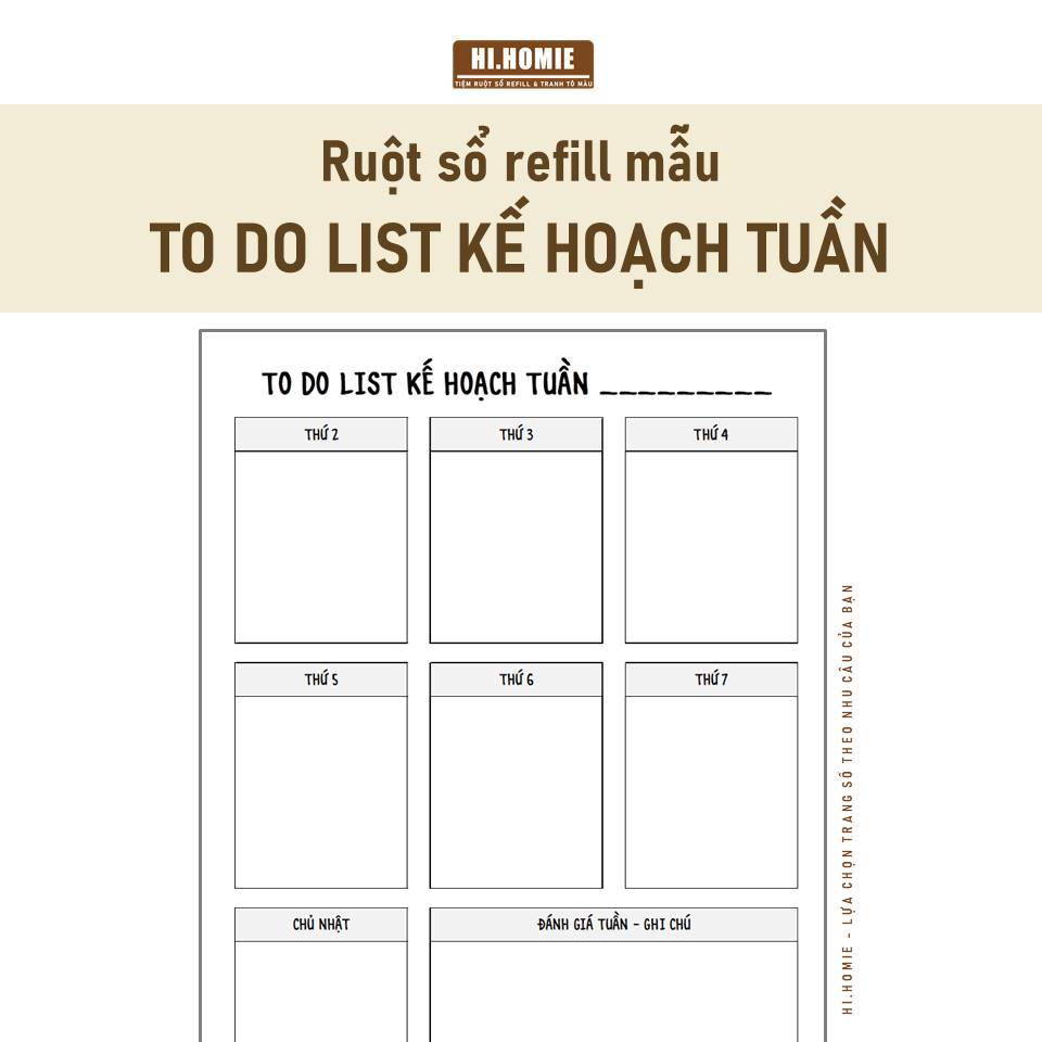 Mẫu Todolist Kế hoạch tuần | Ruột sổ còng, giấy refill A5, A4 - Hi Homie Shop