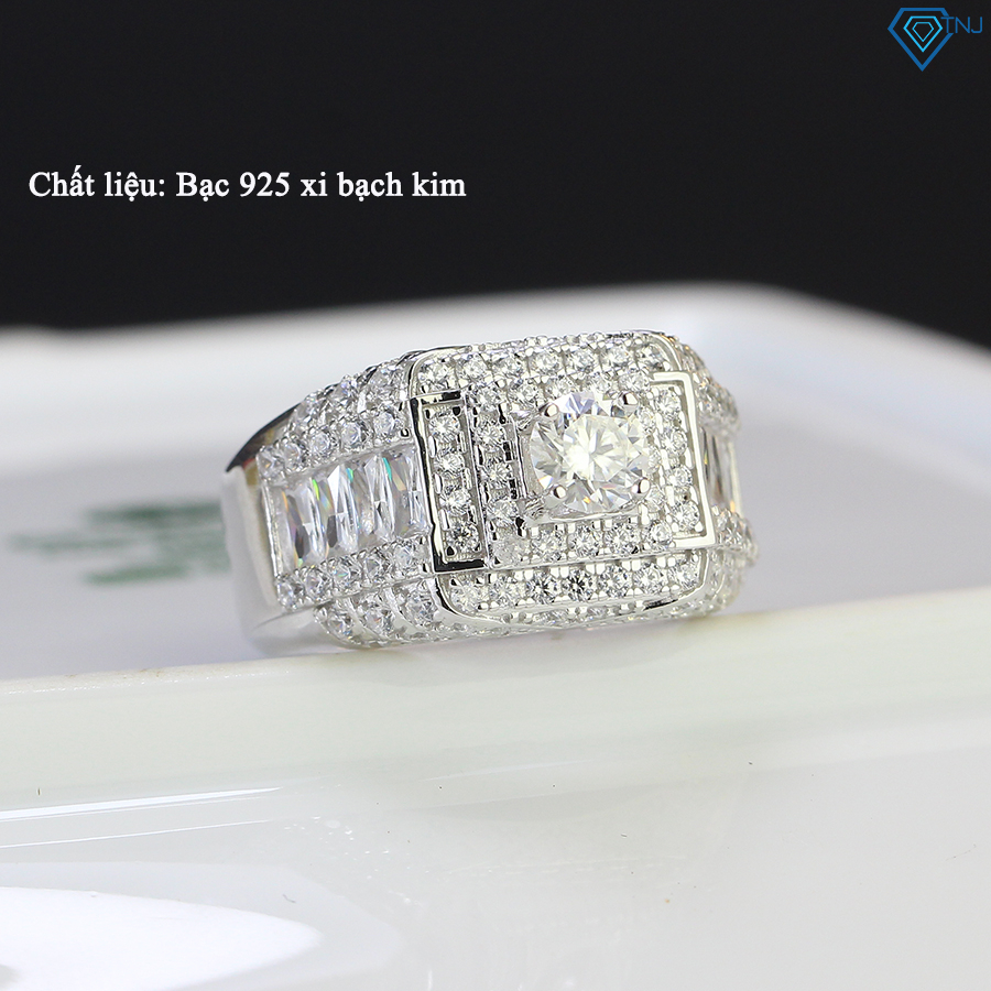 Nhẫn Moissanite kim cương nam 5mm xi bạch kim kiểm định GRA sang trọng NNAM0005 -  Trang Sức TNJ