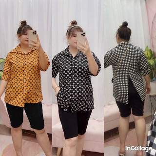 Sét sơ mi ngố áo xẻ lưng siêu hách dáng bigsize nữ 60kg đến 95kg