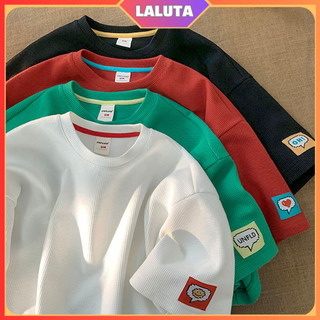 Áo thun nam nữ tay lỡ form rộng oversize LALUTA áo phông nam nữ unisex cổ tròn cotton tổ ong mềm mịn thoáng mát AT010