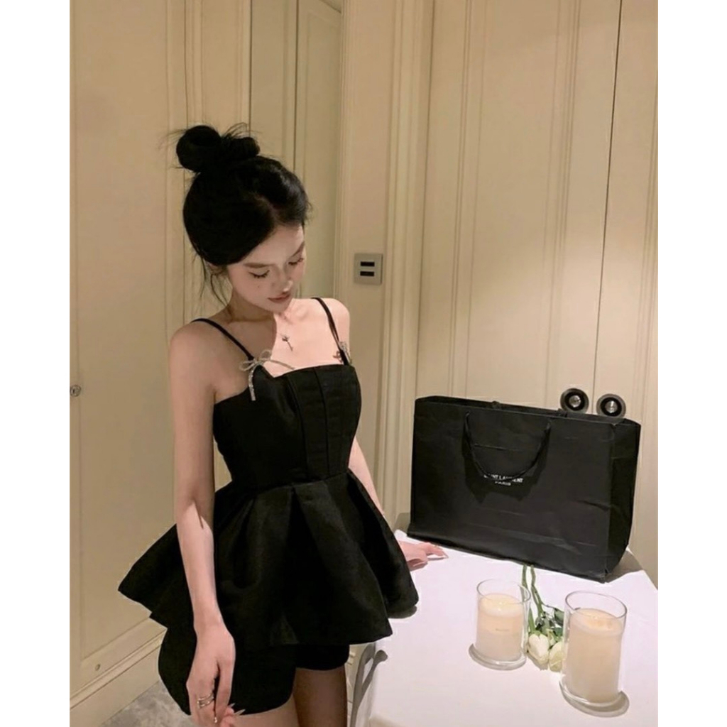 SET ÁO PEPLUM CỔ U 2 DÂY ĐÍNH NƠ ĐÁ CHIẾT + QUẦN SHORT 2 MÀU