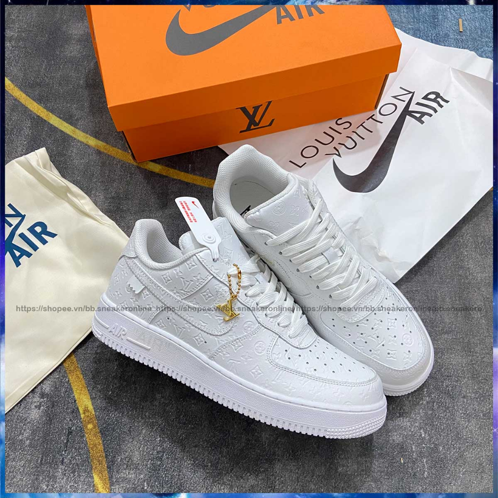Giày _Nike Air Force 1 LV trắng, Giày AF1 LV trắng đế Air, bản cao cấp full box bill phụ kiện