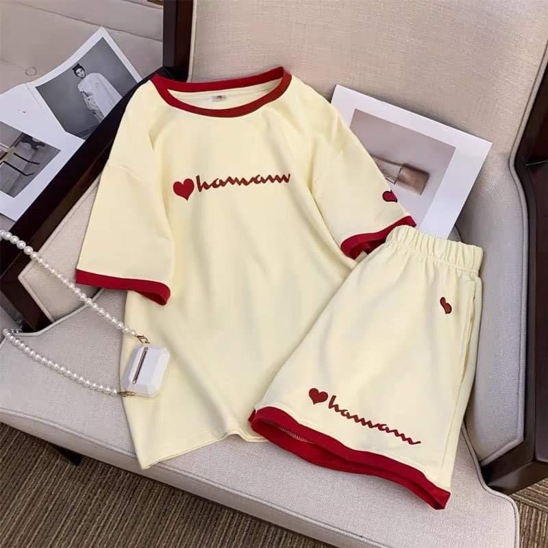 Bộ Đồ Nữ Mặc Hè Cotton Thêu Chữ 100% Mềm Mịn Thoáng Mát