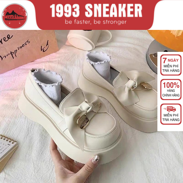 Giày Lolita Oxford Đế Cao 4,5cm Nơ Trơn Kẹp Tăm BB02