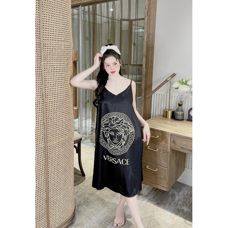 Váy ngủ 2 dây dễ thương, đầm mặc nhà chất lụa xước ánh kim mịn mát, free size dưới 65kg | BigBuy360 - bigbuy360.vn