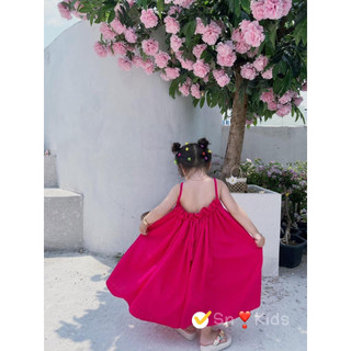 Váy maxi cổ yếm lưng V bé gái