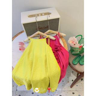 Váy maxi cổ yếm lưng V bé gái