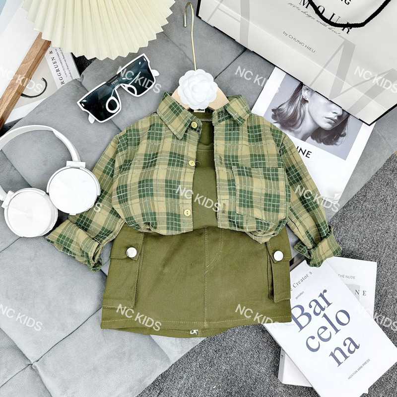 Set 3ct áo sơ mi , áo 3 lỗ kèm váy chất vãi mềm mịn siêu xinh cho bé gái , nhìn là mê luôn á