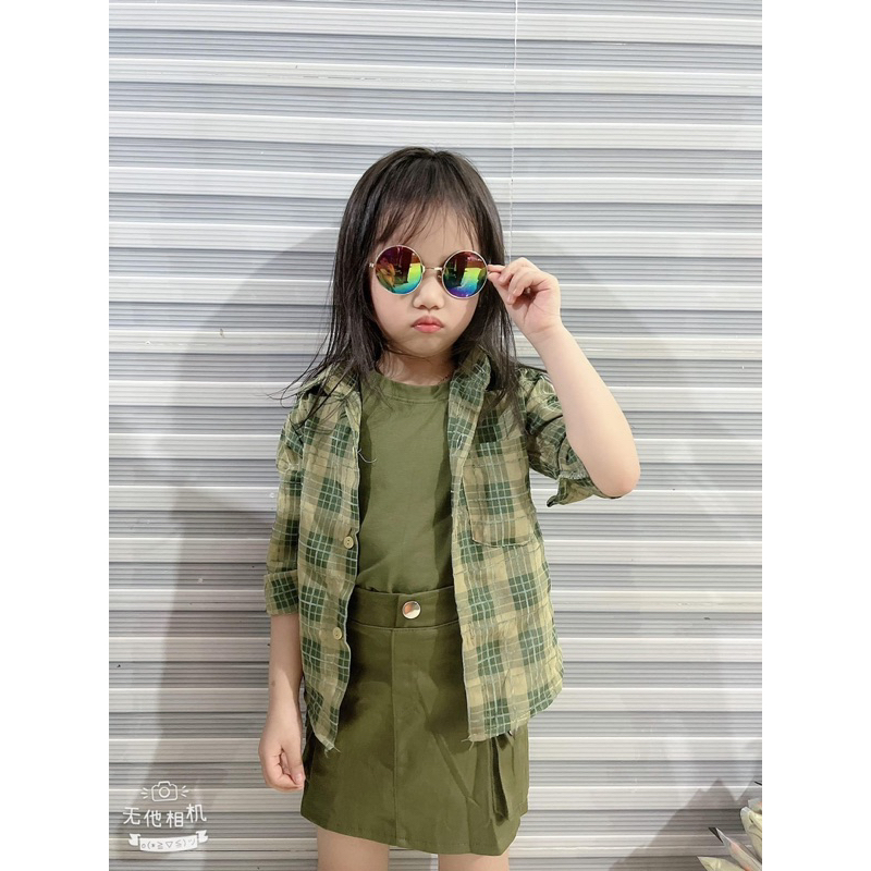 Set 3ct áo sơ mi , áo 3 lỗ kèm váy chất vãi mềm mịn siêu xinh cho bé gái , nhìn là mê luôn á