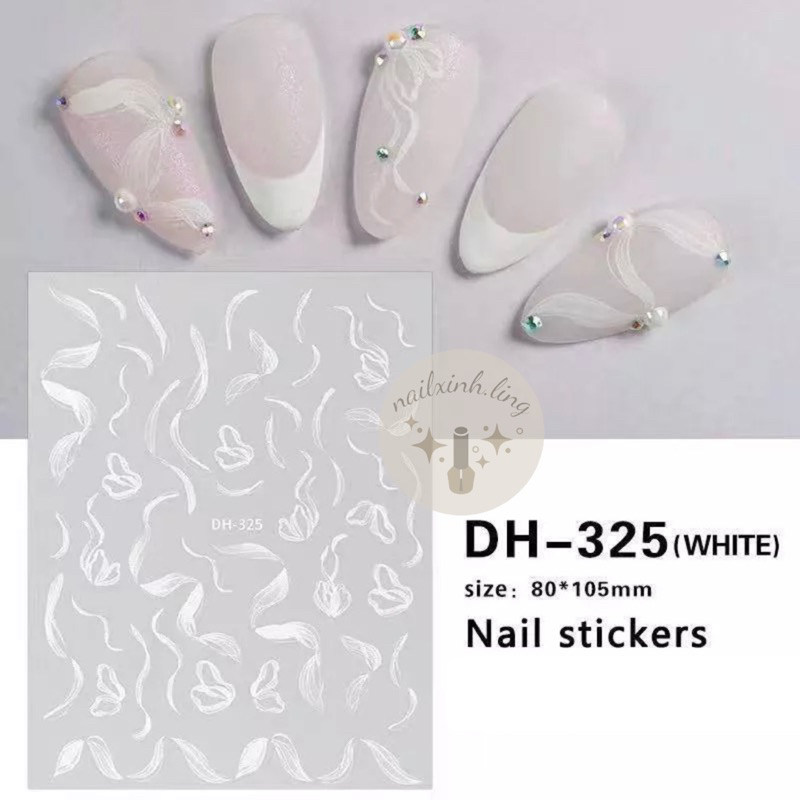 Miếng Dán Móng Sticker Hình Bướm, Ngọn Lửa, Dải Lụa, Mặt Trăng Trắng Đen Trang Trí Móng, Phụ Kiện Nail