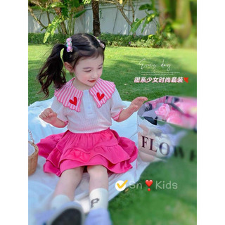 Váy bé gái,set áo sơ mi tim chân váy hồng cho bé 8-30kg v0108