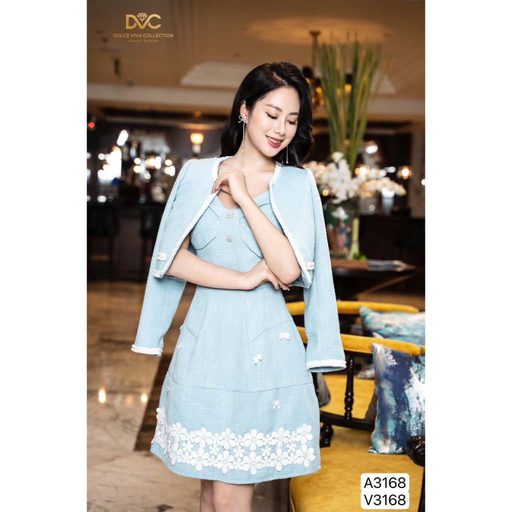 Set Váy 2 Dây Kèm Áo Khoác Dạ Phối Ren Cao Cấp Sang Chảnh 3168 - Set bộ thiết kế - DVC DOLCE VIVA COLLECTION