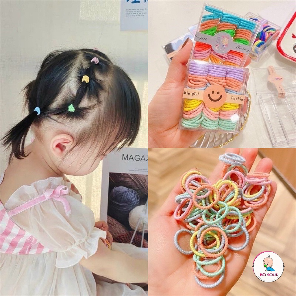 Hộp 90 Dây Buộc Tóc Cho Bé Gái 1 Hộp gồm 90 dây/hộp mix màu