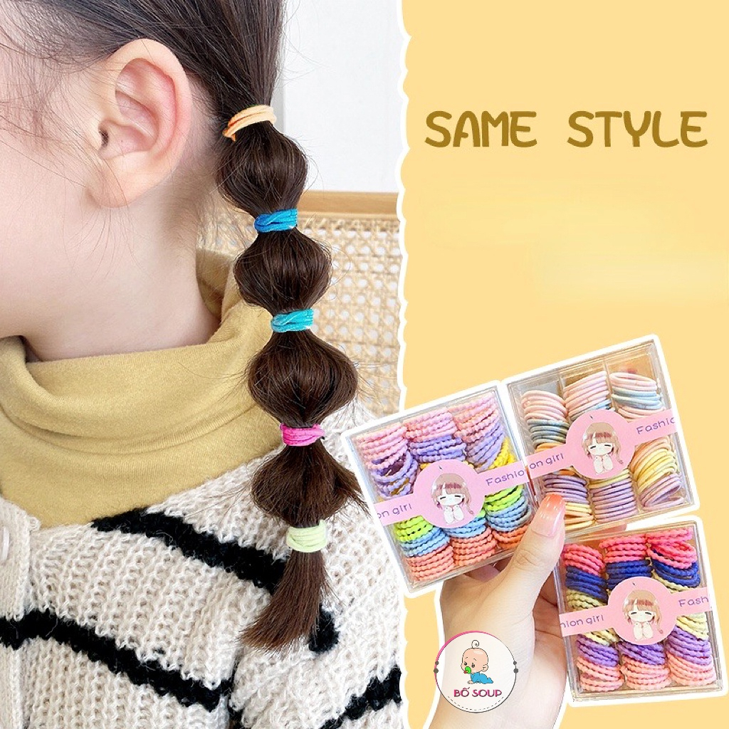 Hộp 90 Dây Buộc Tóc Cho Bé Gái 1 Hộp gồm 90 dây/hộp mix màu