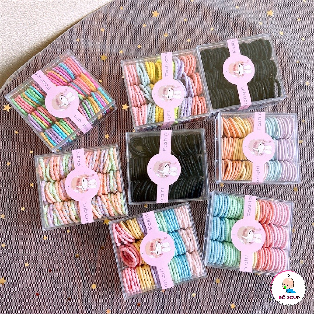 Hộp 90 Dây Buộc Tóc Cho Bé Gái 1 Hộp gồm 90 dây/hộp mix màu