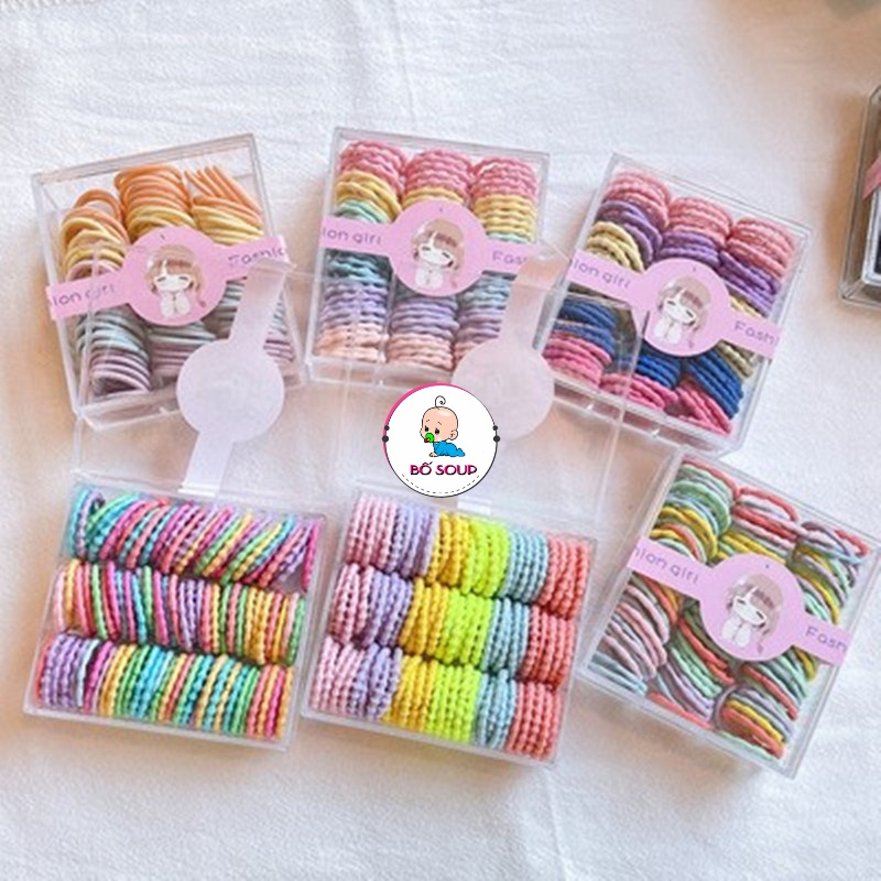 Hộp 90 Dây Buộc Tóc Cho Bé Gái 1 Hộp gồm 90 dây/hộp mix màu