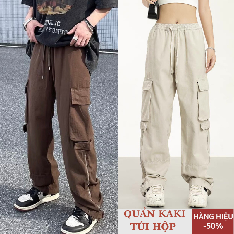 Quần jean túi hộp nam nữ màu đen ống suông ELMEN, Quần túi hộp Cargo pant phom rộng chất kaki vải dày dặn hottrend 2023 | BigBuy360 - bigbuy360.vn