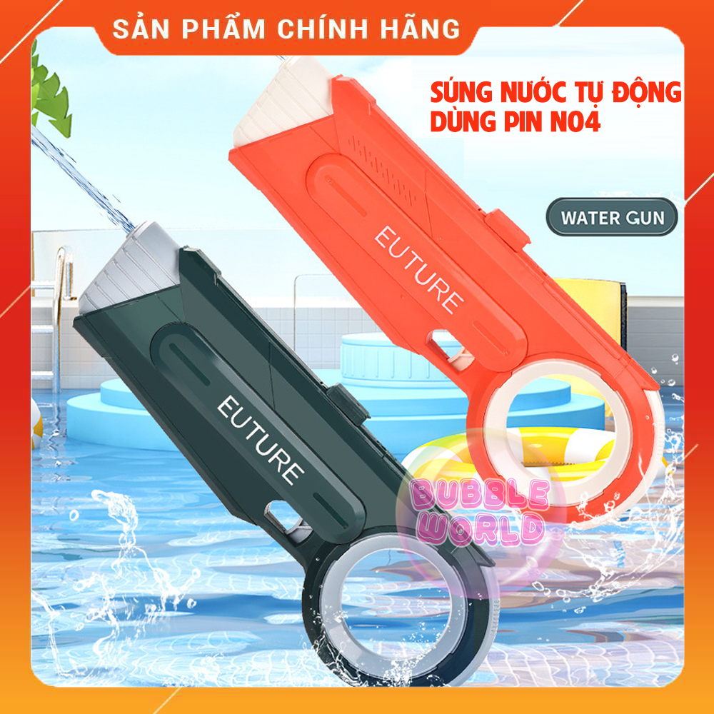 (Sẵn Hàng) Súng Nước Áp Lực Loại To Đại ⚡ Sử Dụng Pin Điện Sạc Bắn Xa 10M EUTURE N04 Bubble World