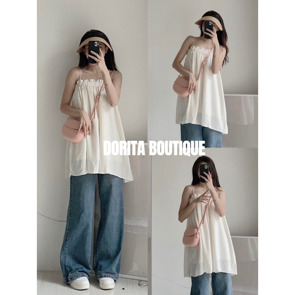 Áo 2 dây nhún bèo Babydoll voan tơ 2 lớp Dorita Boutique