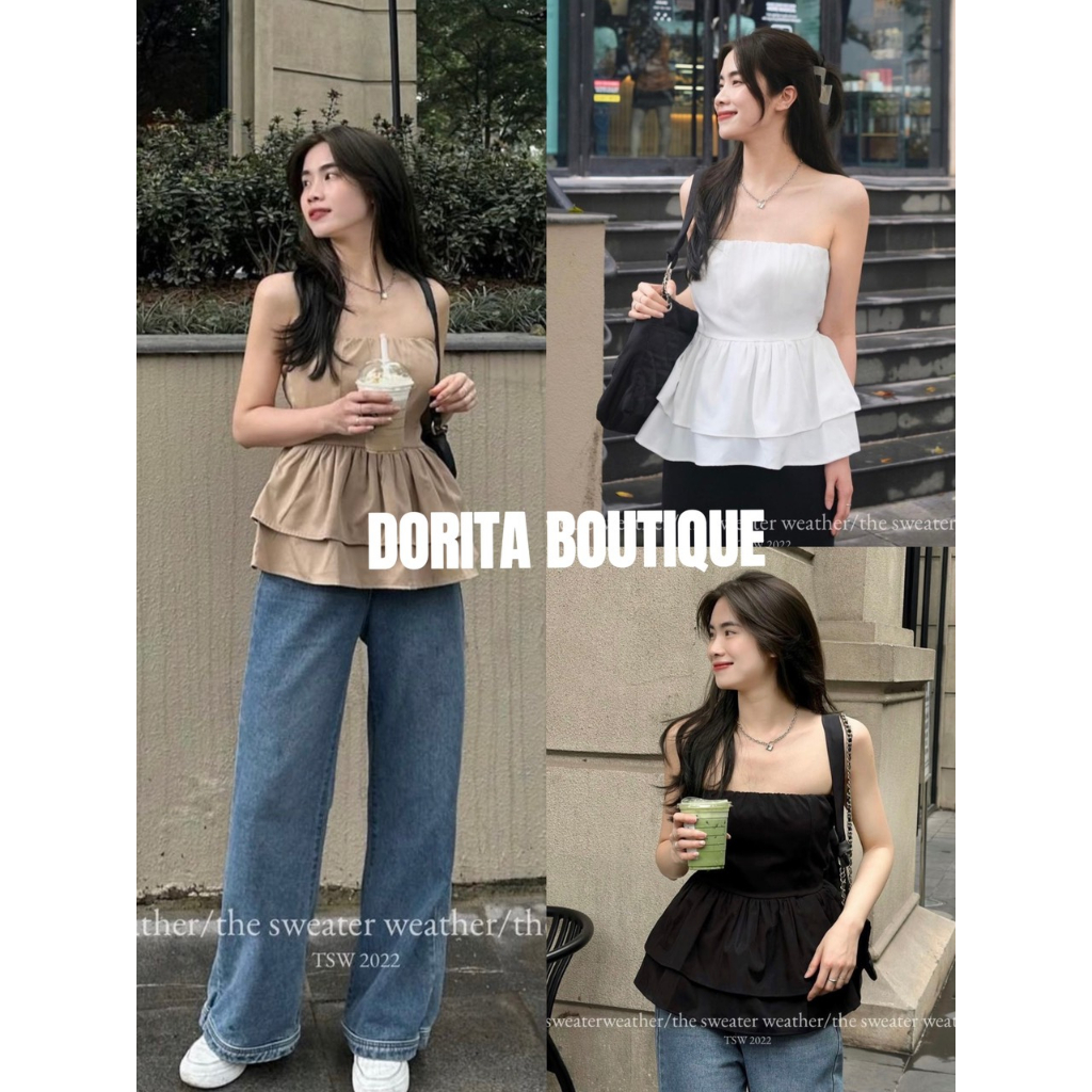 Áo quây trơn peplum chun lưng 2 tầng vải thô mềm Dorita Boutique