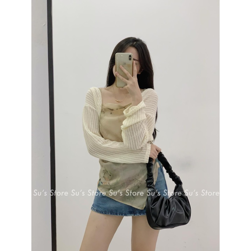 [NEW]SET ÁO CADIGAN LƯỚI MIX ÁO 2S HOA LOANG VẠT CHÉO siêu xinh