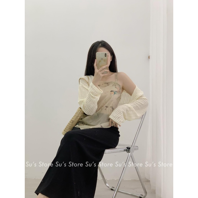 [NEW]SET ÁO CADIGAN LƯỚI MIX ÁO 2S HOA LOANG VẠT CHÉO siêu xinh