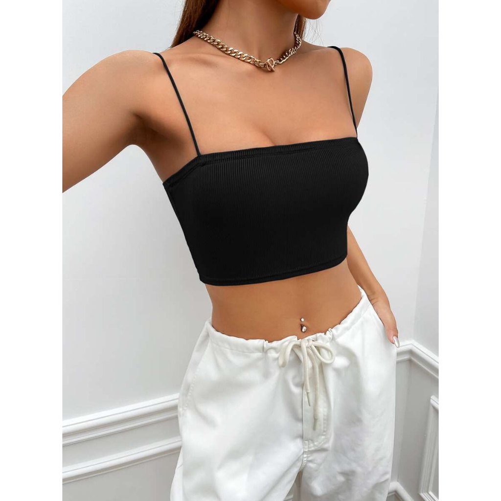 Áo croptop hai dây sợi bún JUNE.SG vải thun gân , áo ống ngang ngực ôm body D019