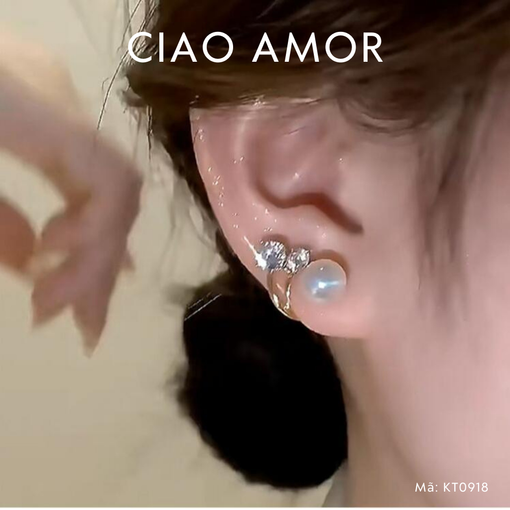 Khuyên tai nữ, Bông tai nữ vòng sau lên ngọc đính đá nhỏ Trang sức Ciao Amor - KT0918