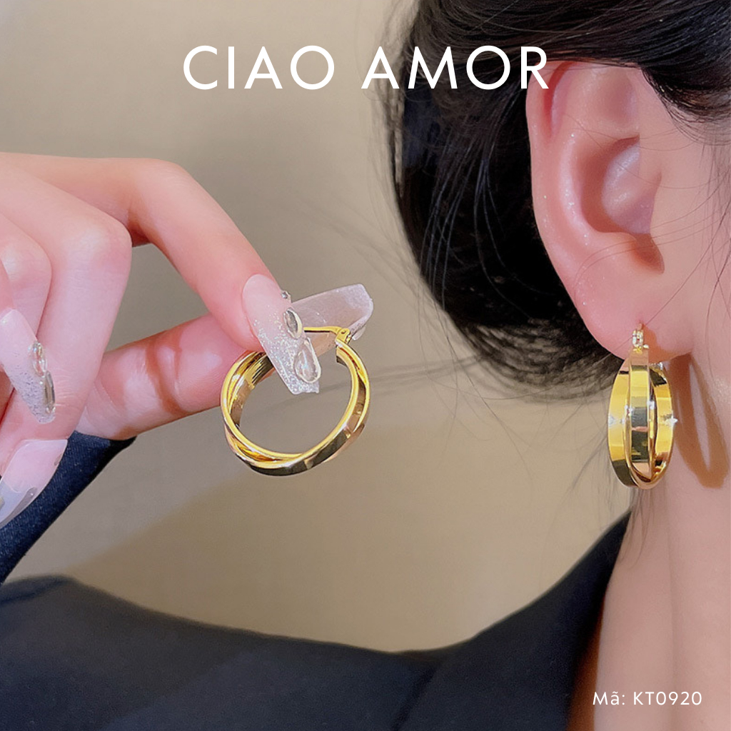 Khuyên tai nữ, Bông tai vòng 2 lớp bóng basic Trang sức Ciao Amor - KT0920