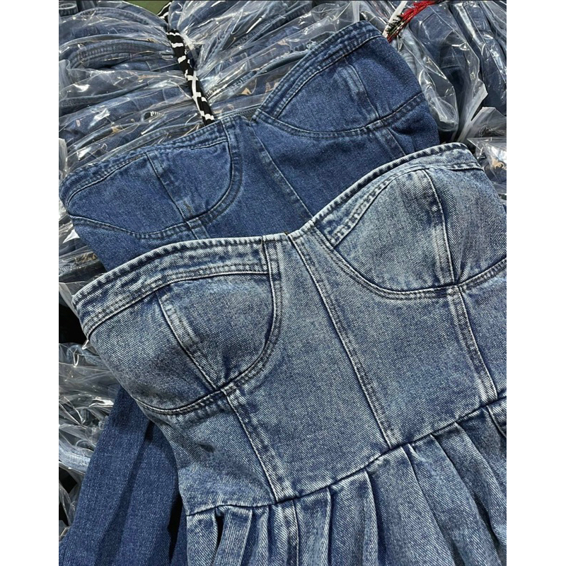 ÁO QUÂY DENIM CÚP NGỰC DÁNG PEPLUM KHOÁ LƯNG hot hit