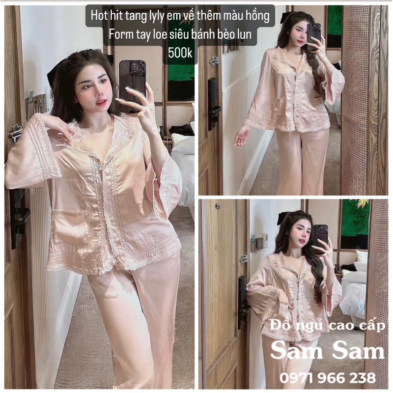 Đồ Bộ Mặc Nhà Pijama Nữ Cộc Dài Tay Cao Cấp - Đồ Ngủ Lụa Quảng Châu