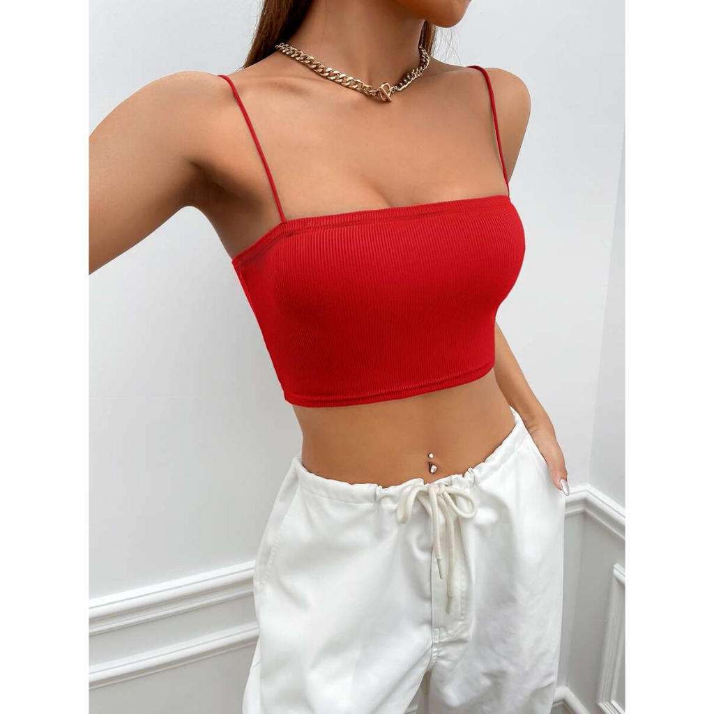 Áo croptop hai dây sợi bún JUNE.SG vải thun gân , áo ống ngang ngực ôm body D019