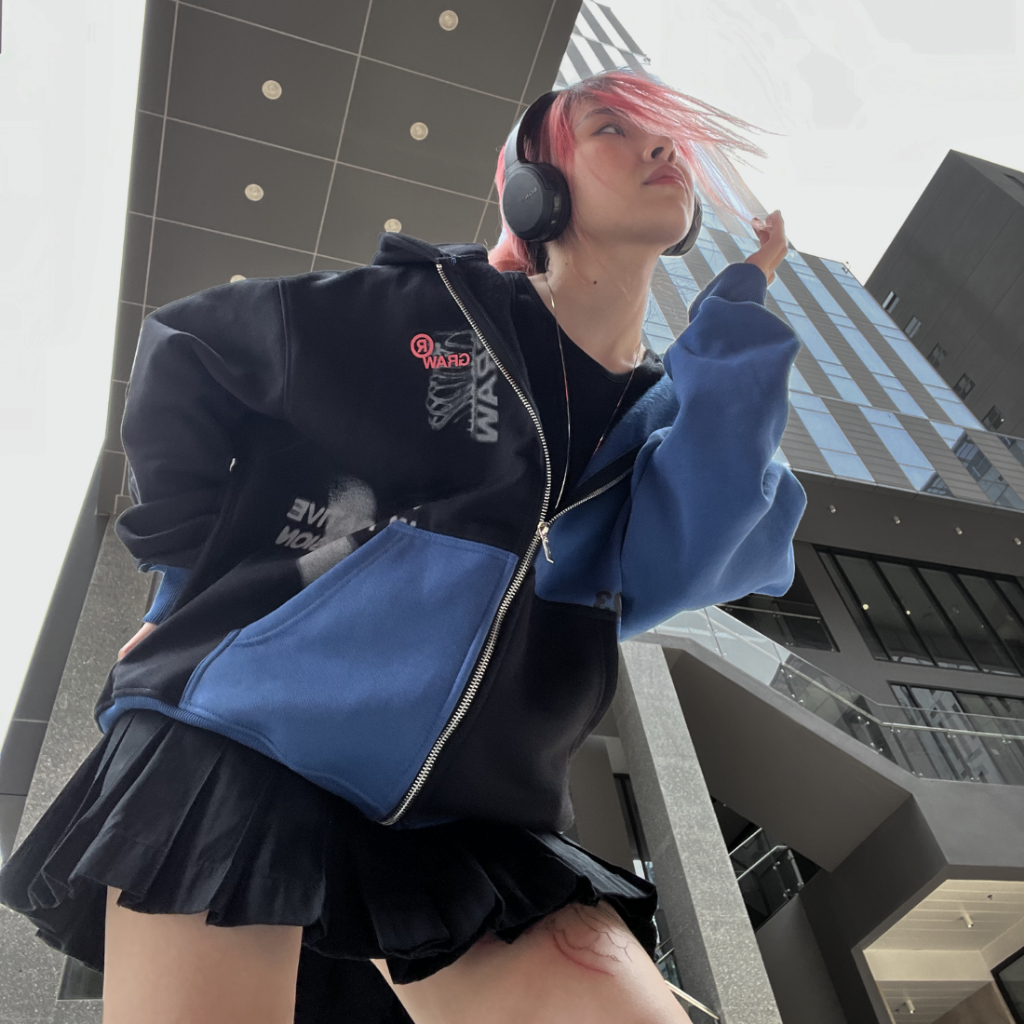 Áo Hoodie Zip Bone Graw Nỉ Bông 2 Màu 2 Form / Black Blue