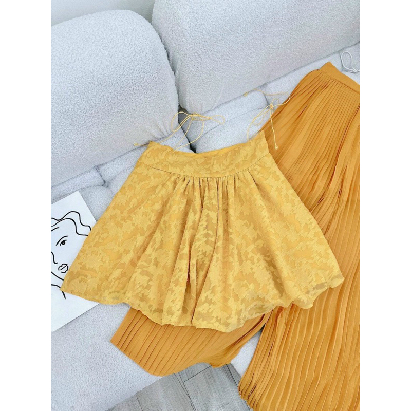 HÀNG CAO CẤP Set Áo Dây Ren Babydoll Cao Cấp Kèm Quần Dập Ly Xuông