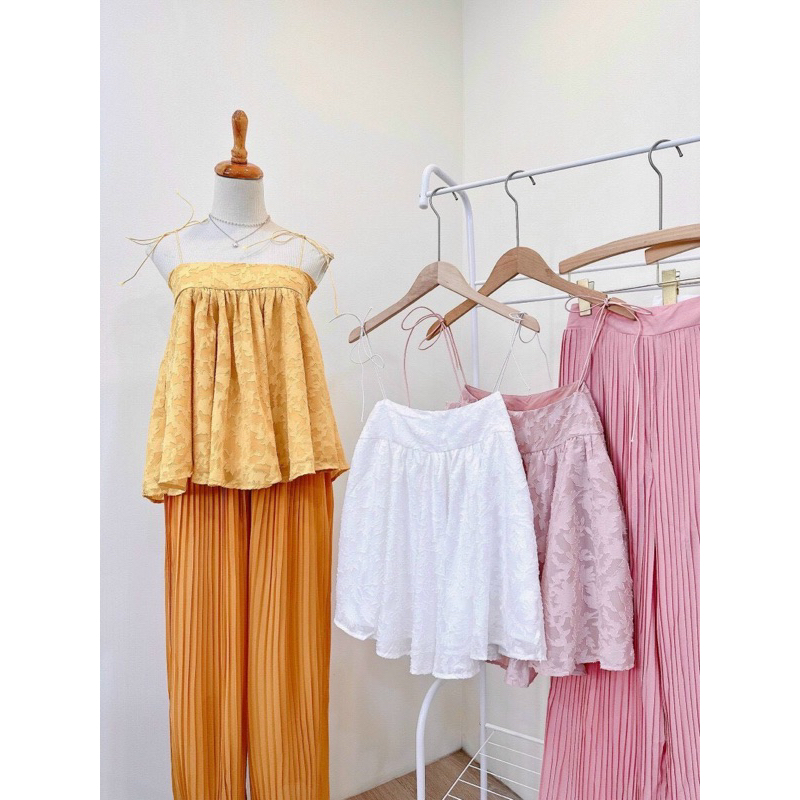 HÀNG CAO CẤP Set Áo Dây Ren Babydoll Cao Cấp Kèm Quần Dập Ly Xuông